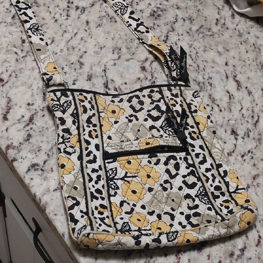 Vera Bradley Yellow And Black Cheetah Floral Quilted Crossbody Bag